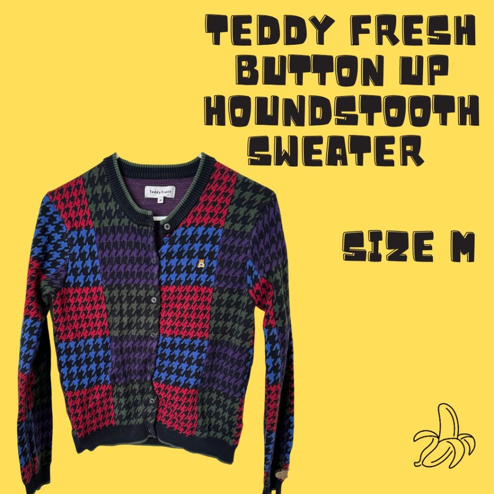 🟡 Teddy Fresh Button Up Houndstooth Sweater | Size M 🟡